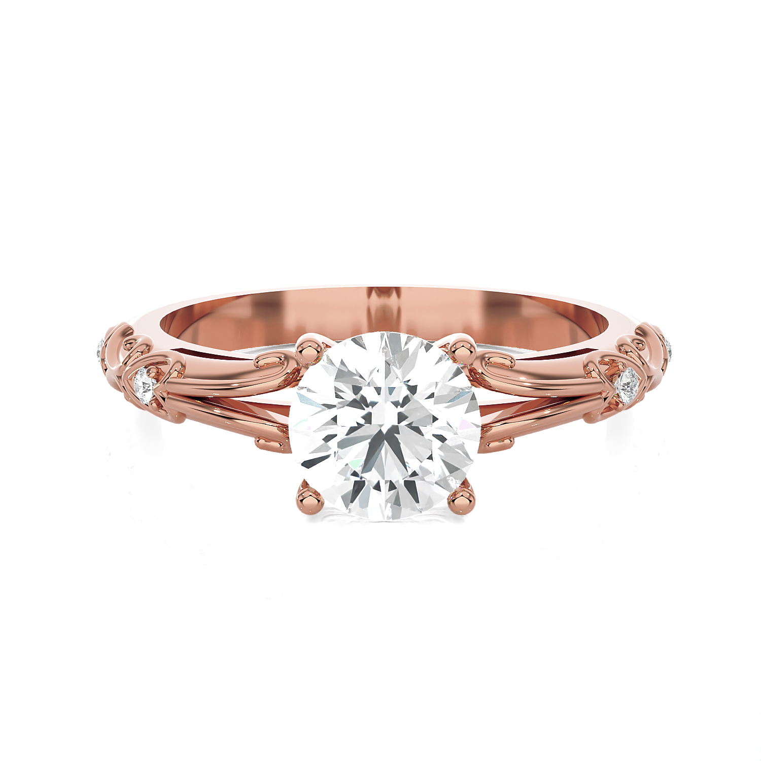 Round Lab Grown Diamond Side Stone Engagement Ring