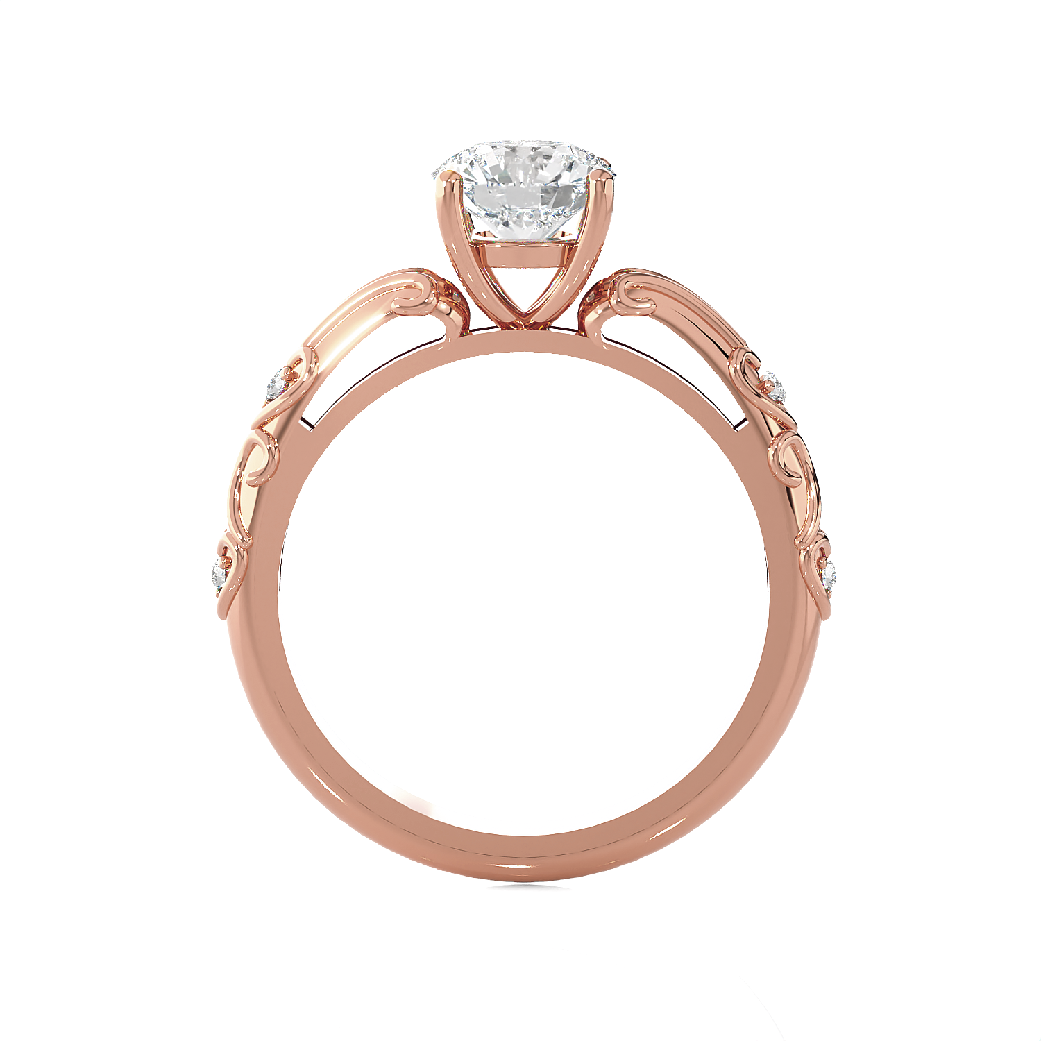 Round Lab Grown Diamond Side Stone Engagement Ring
