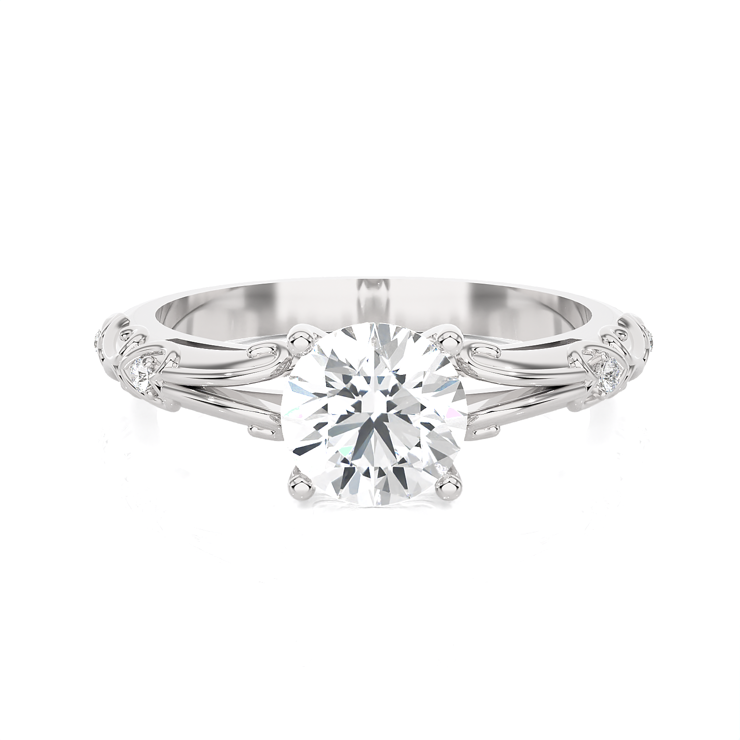 Round Lab Grown Diamond Side Stone Engagement Ring