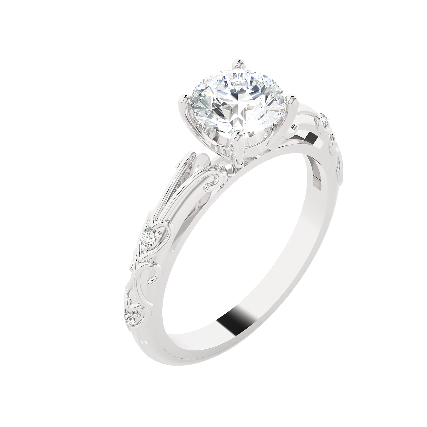 Round Lab Grown Diamond Side Stone Engagement Ring