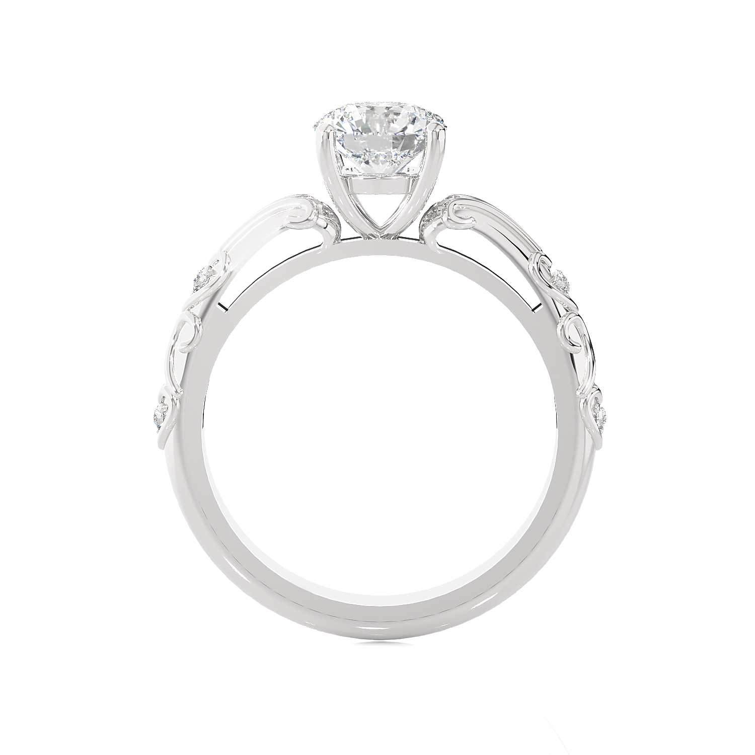Round Lab Grown Diamond Side Stone Engagement Ring