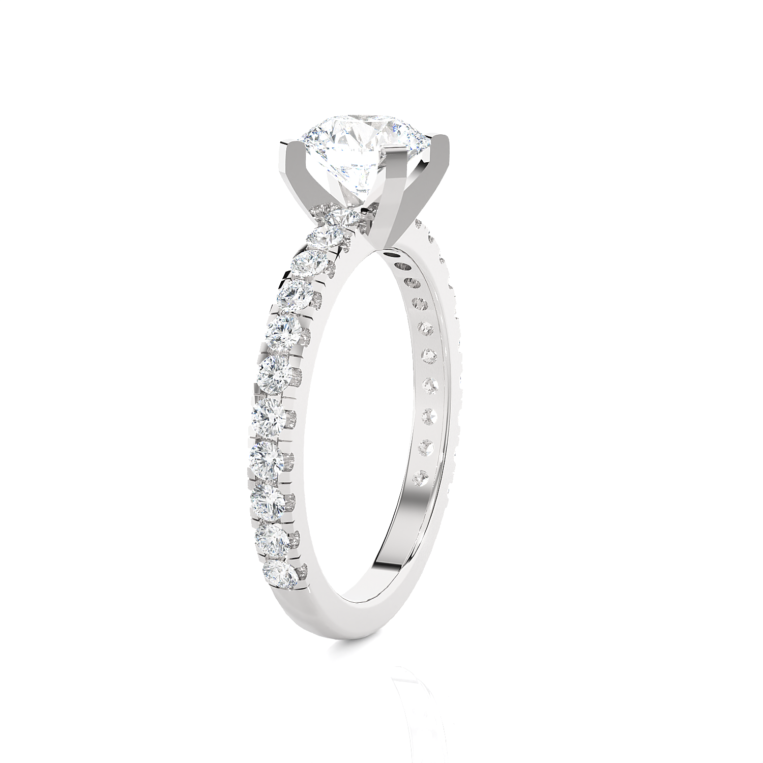 Round Lab Grown Diamond Side Stone Engagement Ring