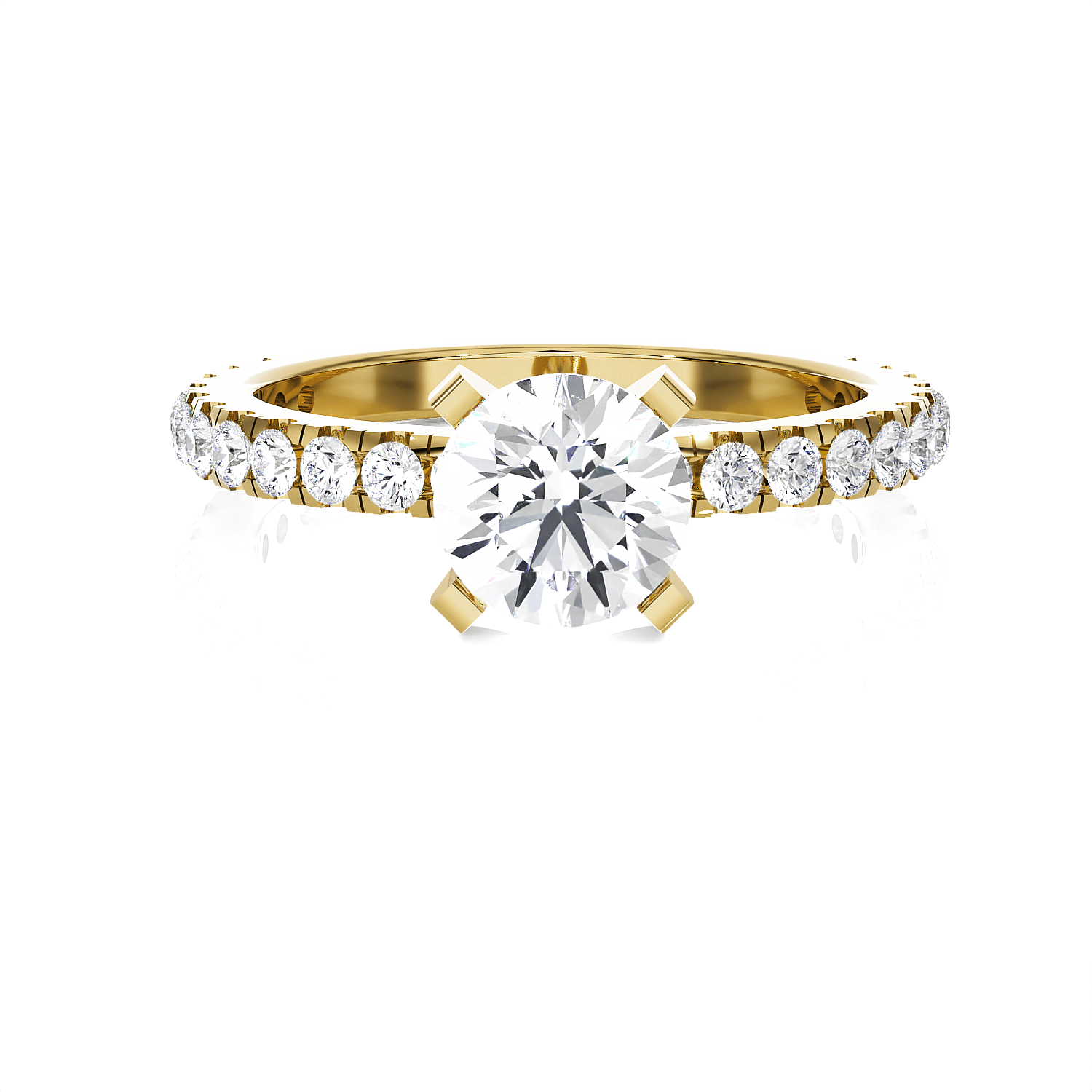 Round Lab Grown Diamond Side Stone Engagement Ring