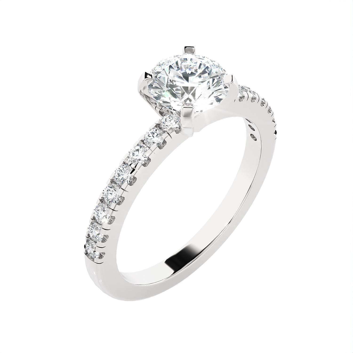 Round Lab Grown Diamond Side Stone Engagement Ring