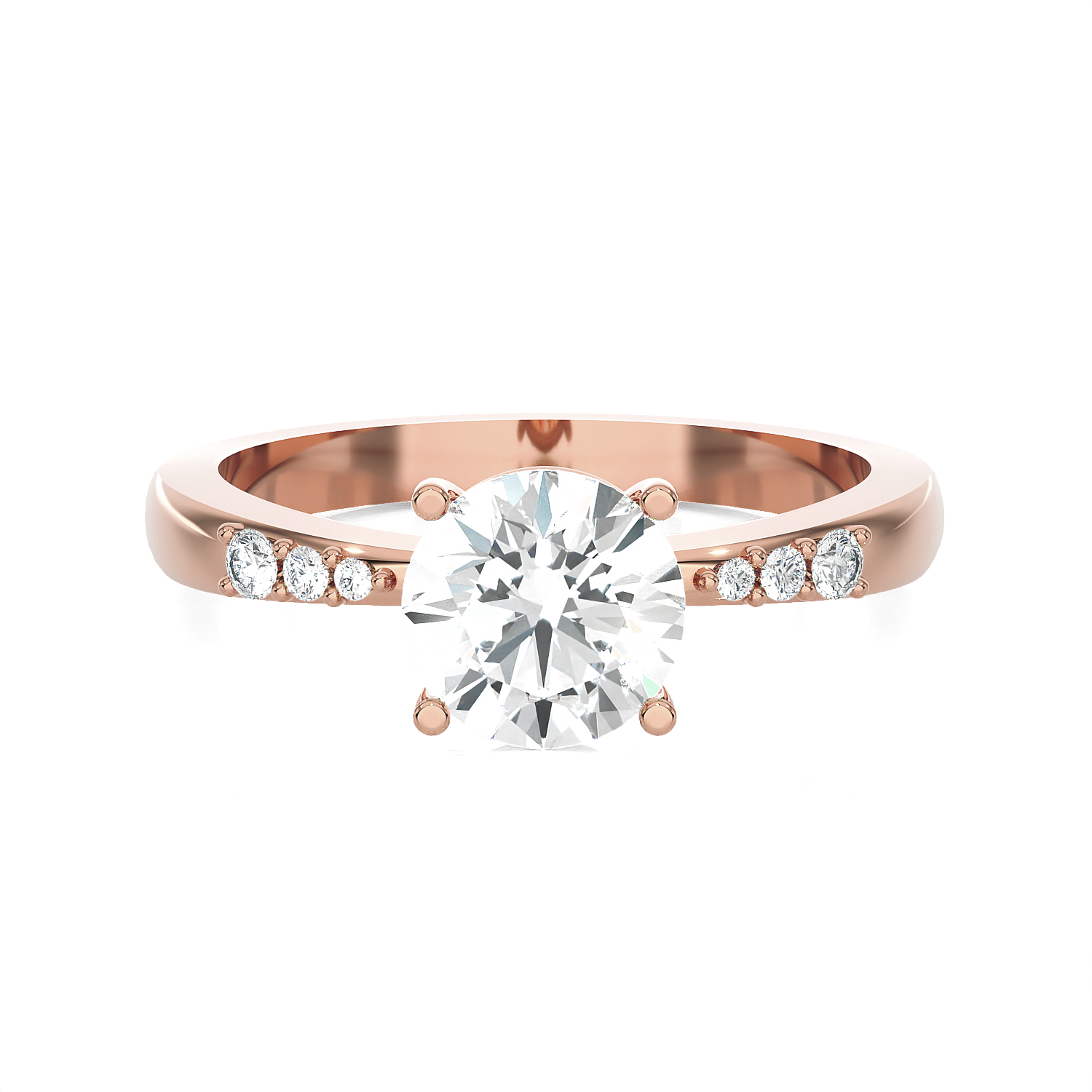 Round Lab Grown Diamond Side Stone Engagement Ring