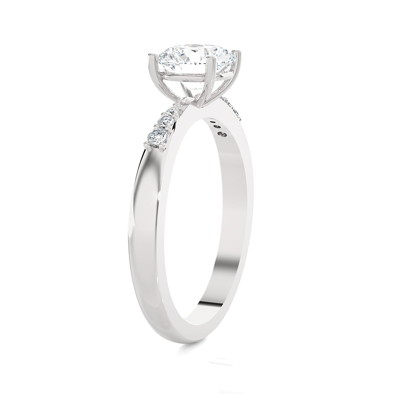Round Lab Grown Diamond Side Stone Engagement Ring