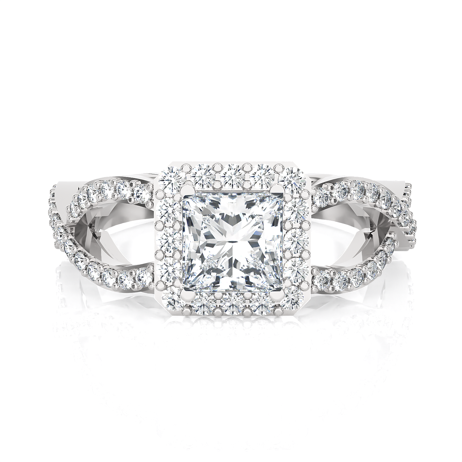 Princess-Cut Lab Grown Diamond Side Stone Engagement Ring