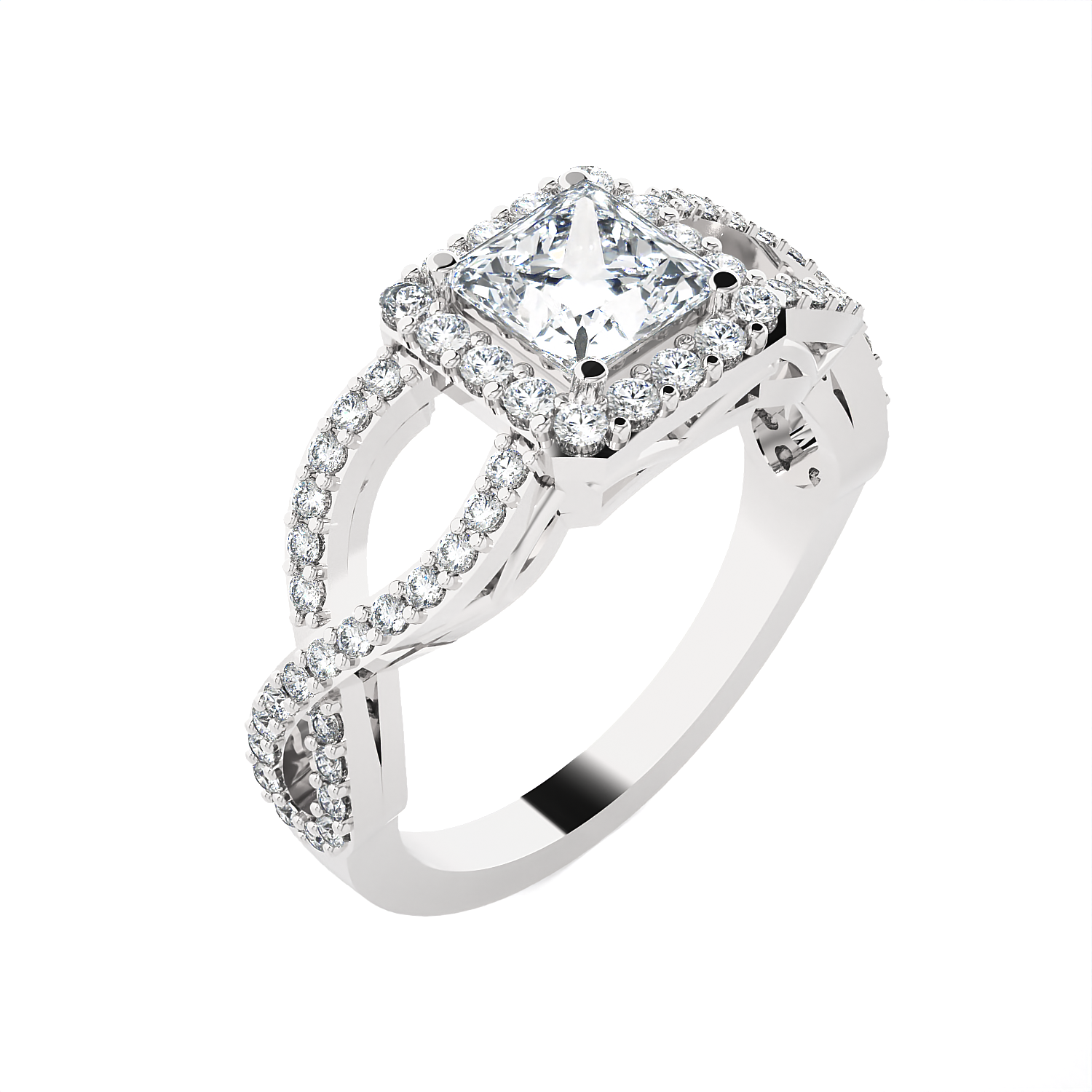 Princess-Cut Lab Grown Diamond Side Stone Engagement Ring
