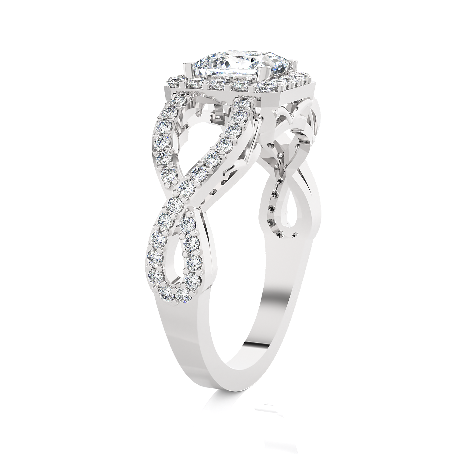 Princess-Cut Lab Grown Diamond Side Stone Engagement Ring