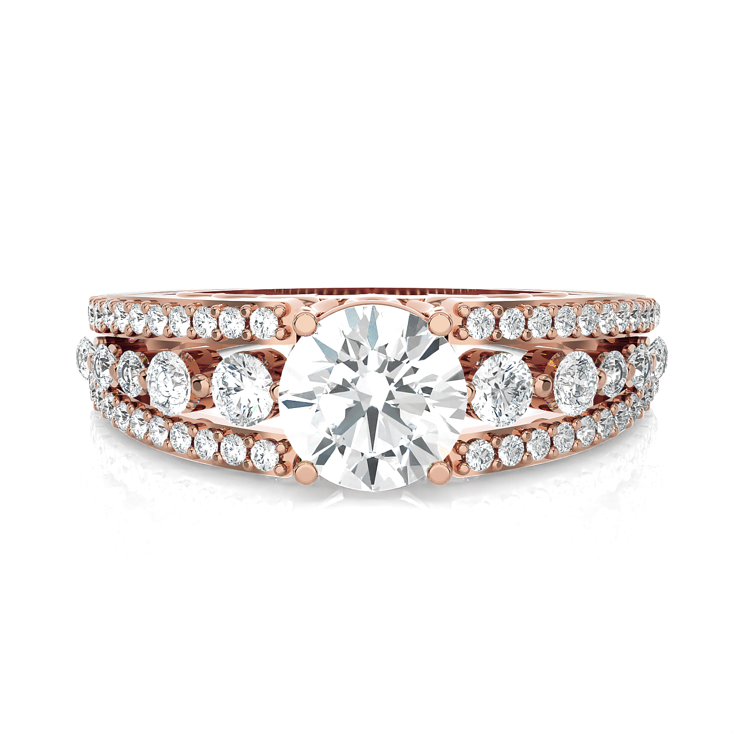 Round Lab Grown Diamond Side Stone Engagement Ring