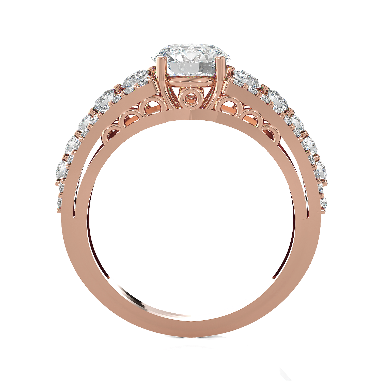 Round Lab Grown Diamond Side Stone Engagement Ring