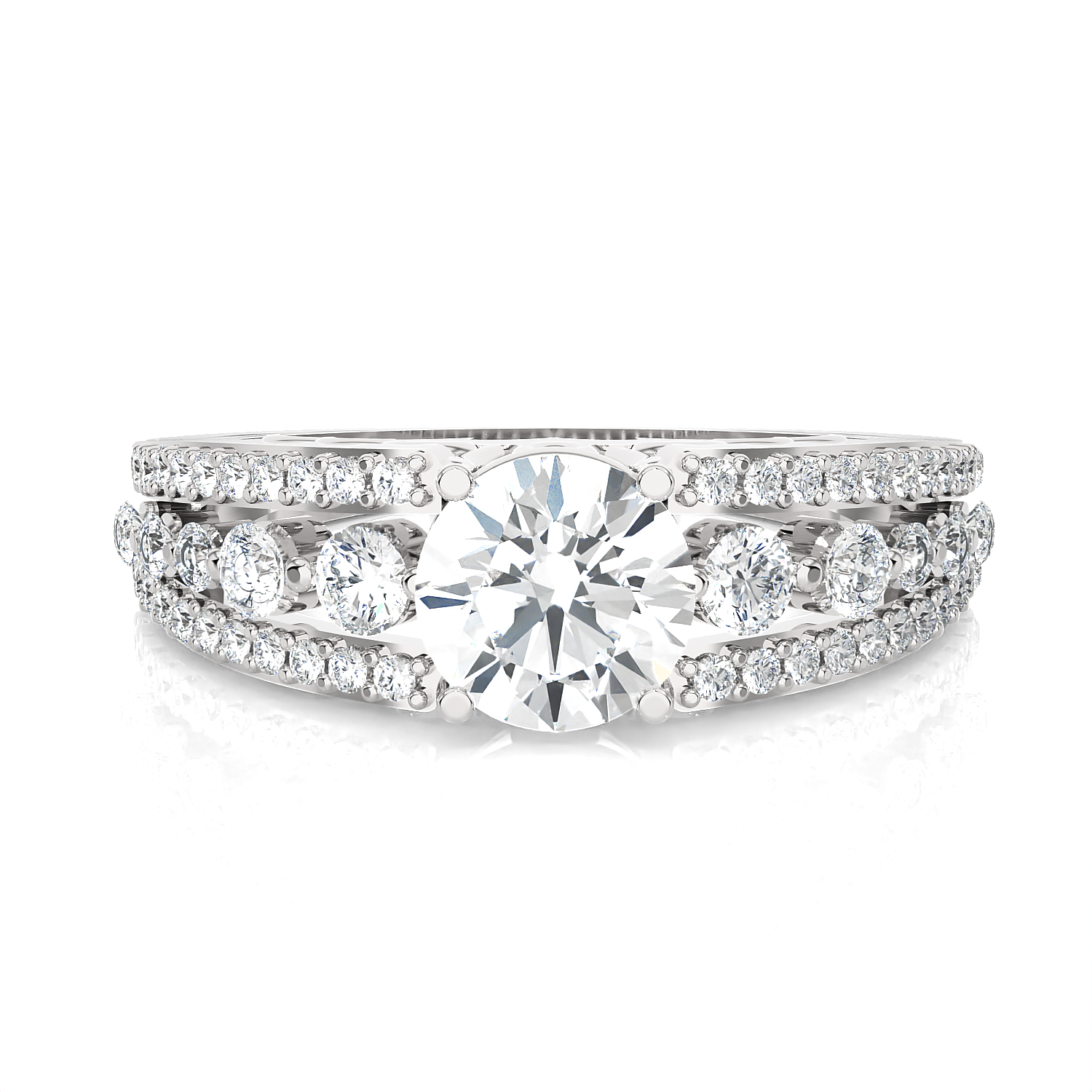 Round Lab Grown Diamond Side Stone Engagement Ring