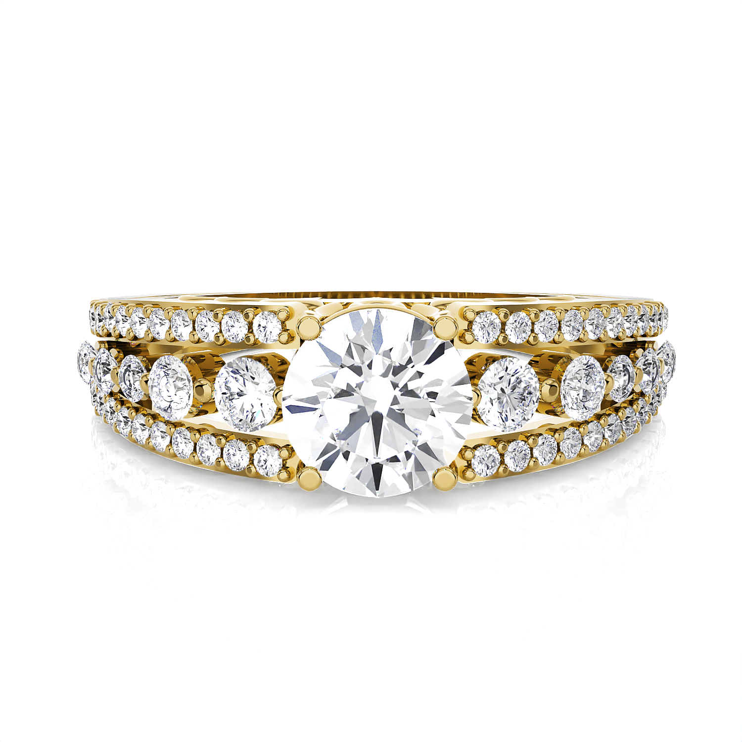 Round Lab Grown Diamond Side Stone Engagement Ring
