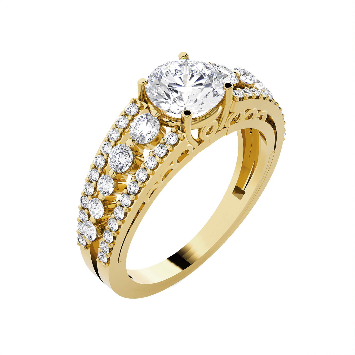 Round Lab Grown Diamond Side Stone Engagement Ring