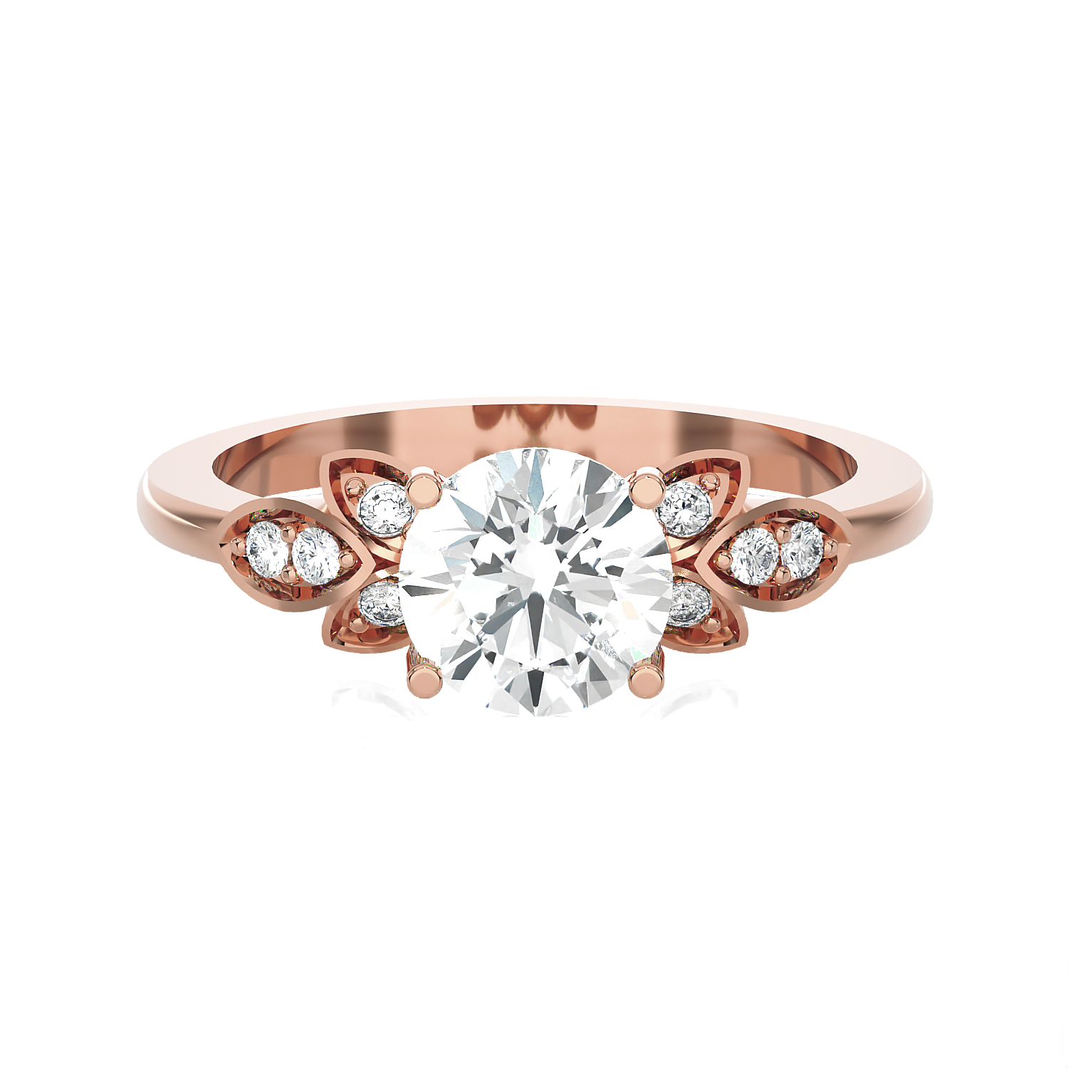 Round Lab Grown Diamond Side Stone Engagement Ring