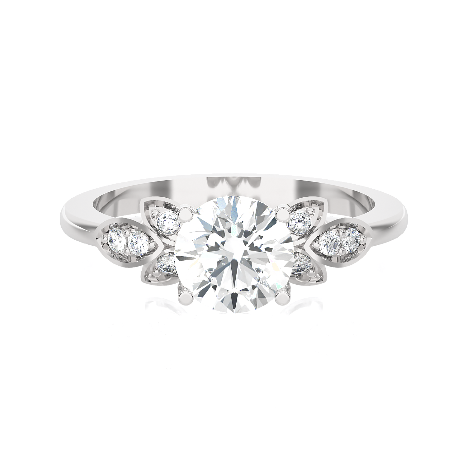 Round Lab Grown Diamond Side Stone Engagement Ring