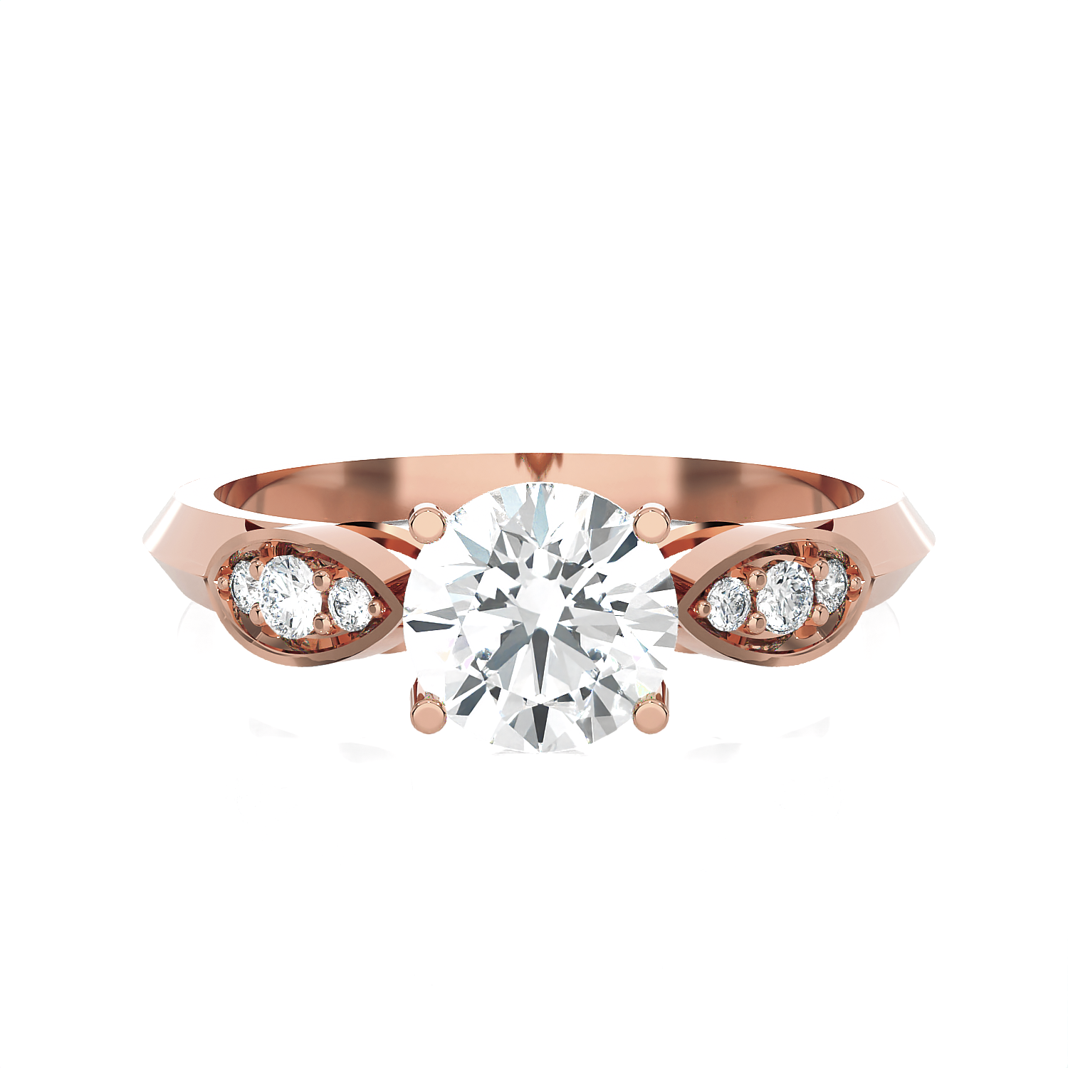 Round Lab Grown Diamond Side Stone Engagement Ring