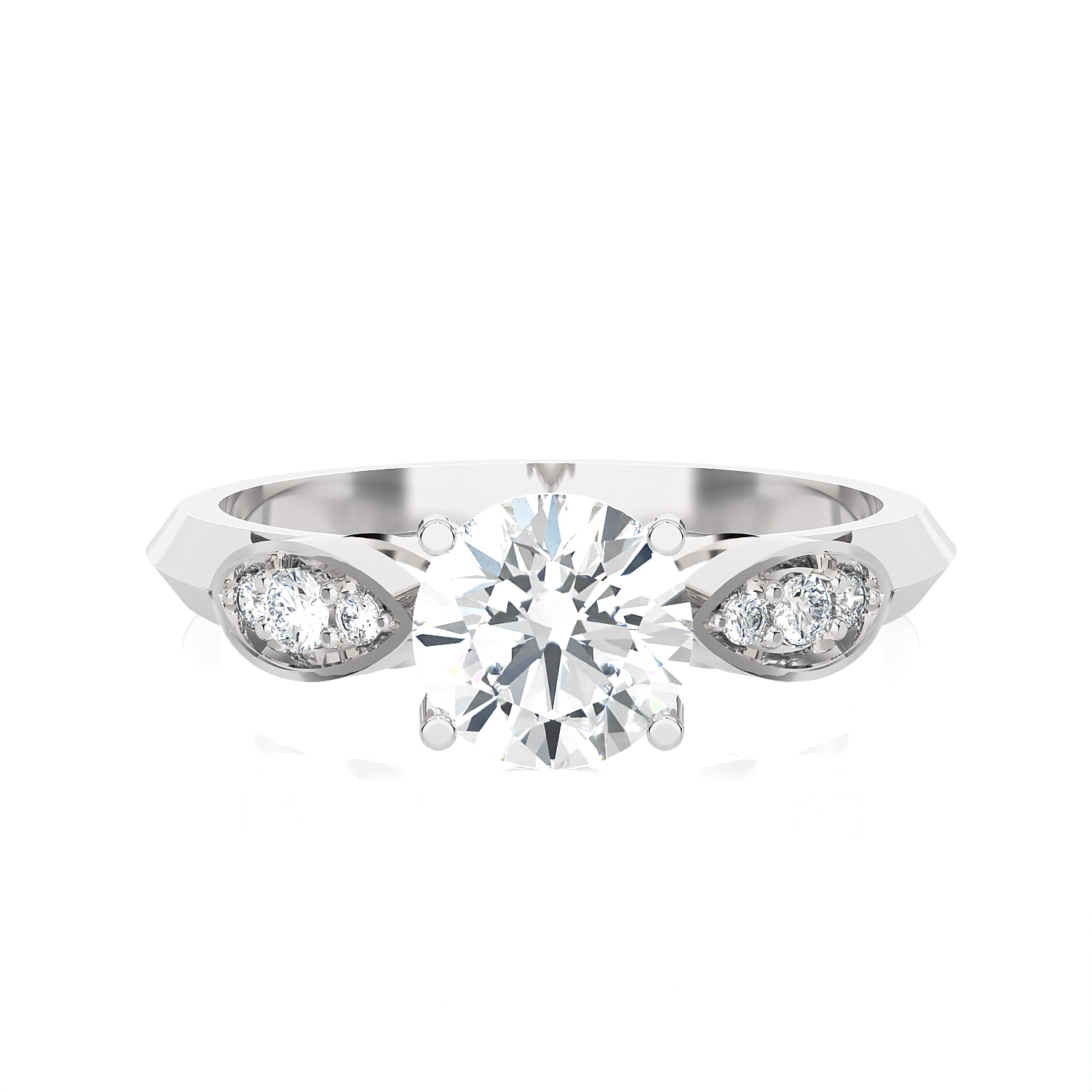 Round Lab Grown Diamond Side Stone Engagement Ring