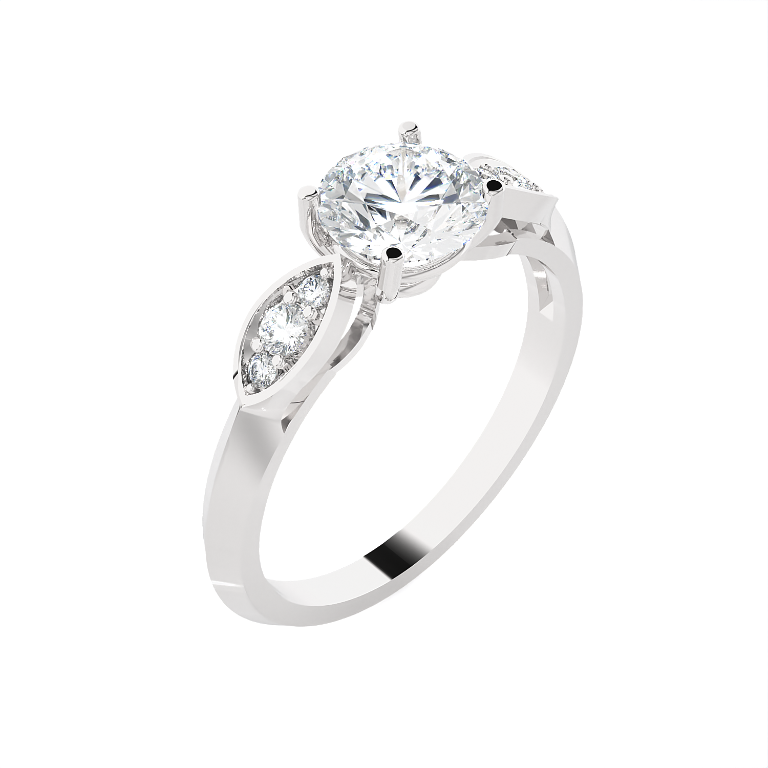 Round Lab Grown Diamond Side Stone Engagement Ring