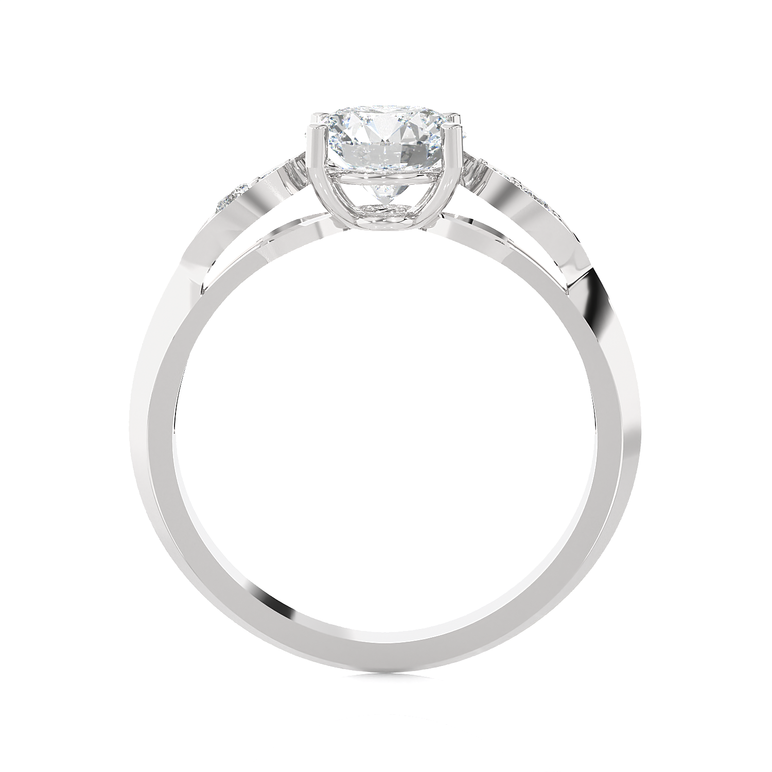 Round Lab Grown Diamond Side Stone Engagement Ring