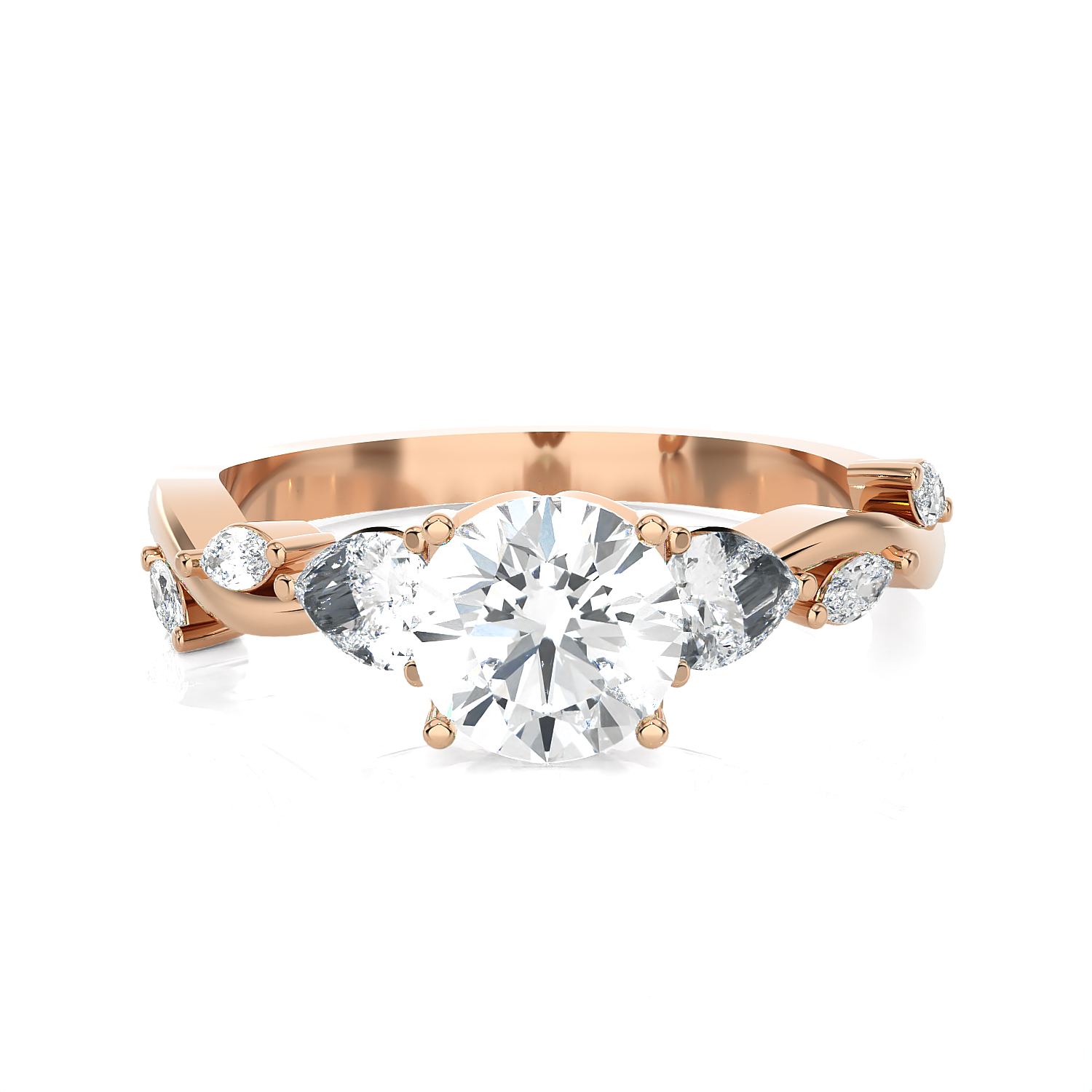 Round Lab Grown Diamond Side Stone Engagement Ring