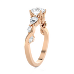 Round Lab Grown Diamond Side Stone Engagement Ring