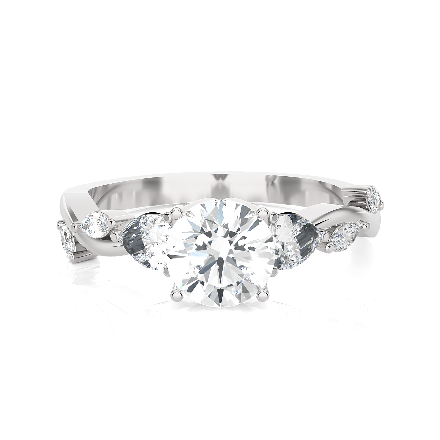Round Lab Grown Diamond Side Stone Engagement Ring