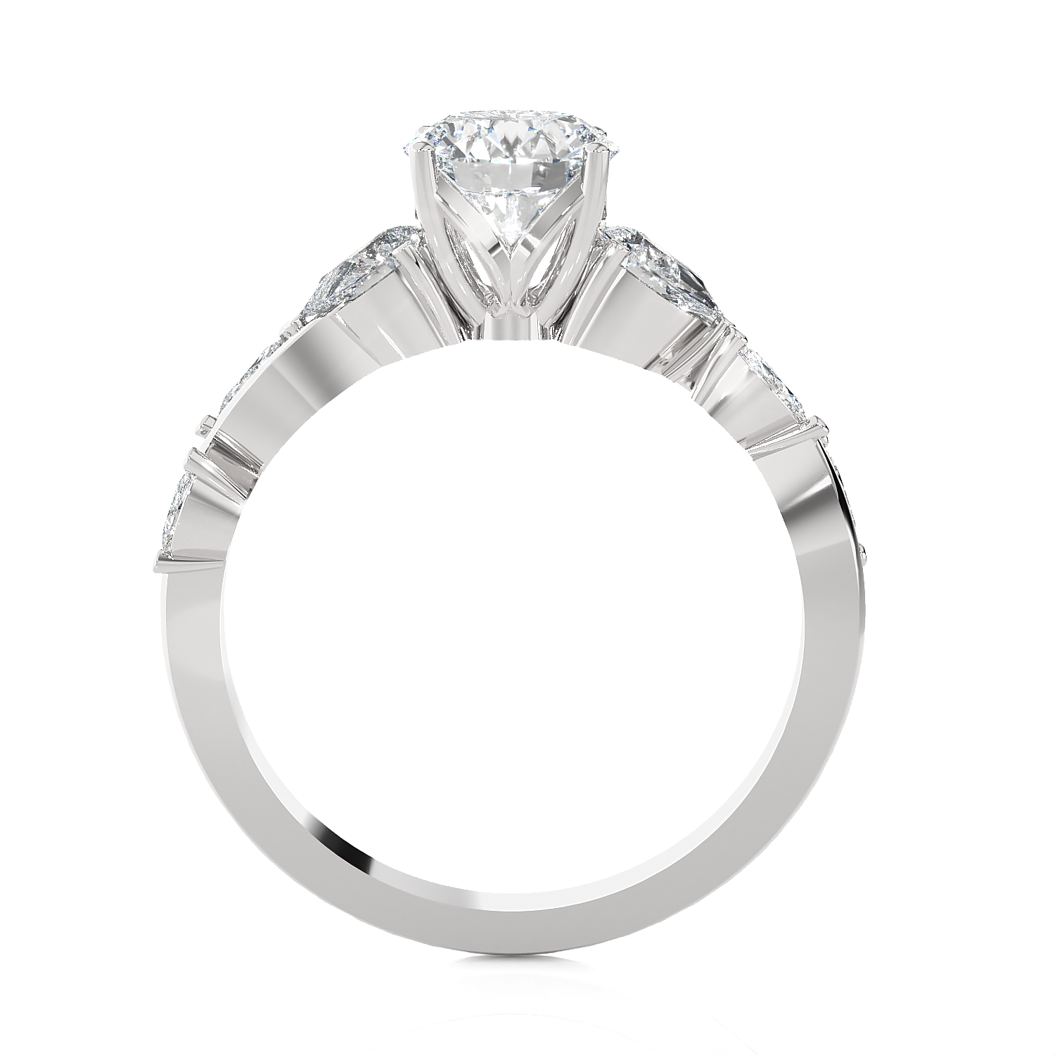 Round Lab Grown Diamond Side Stone Engagement Ring
