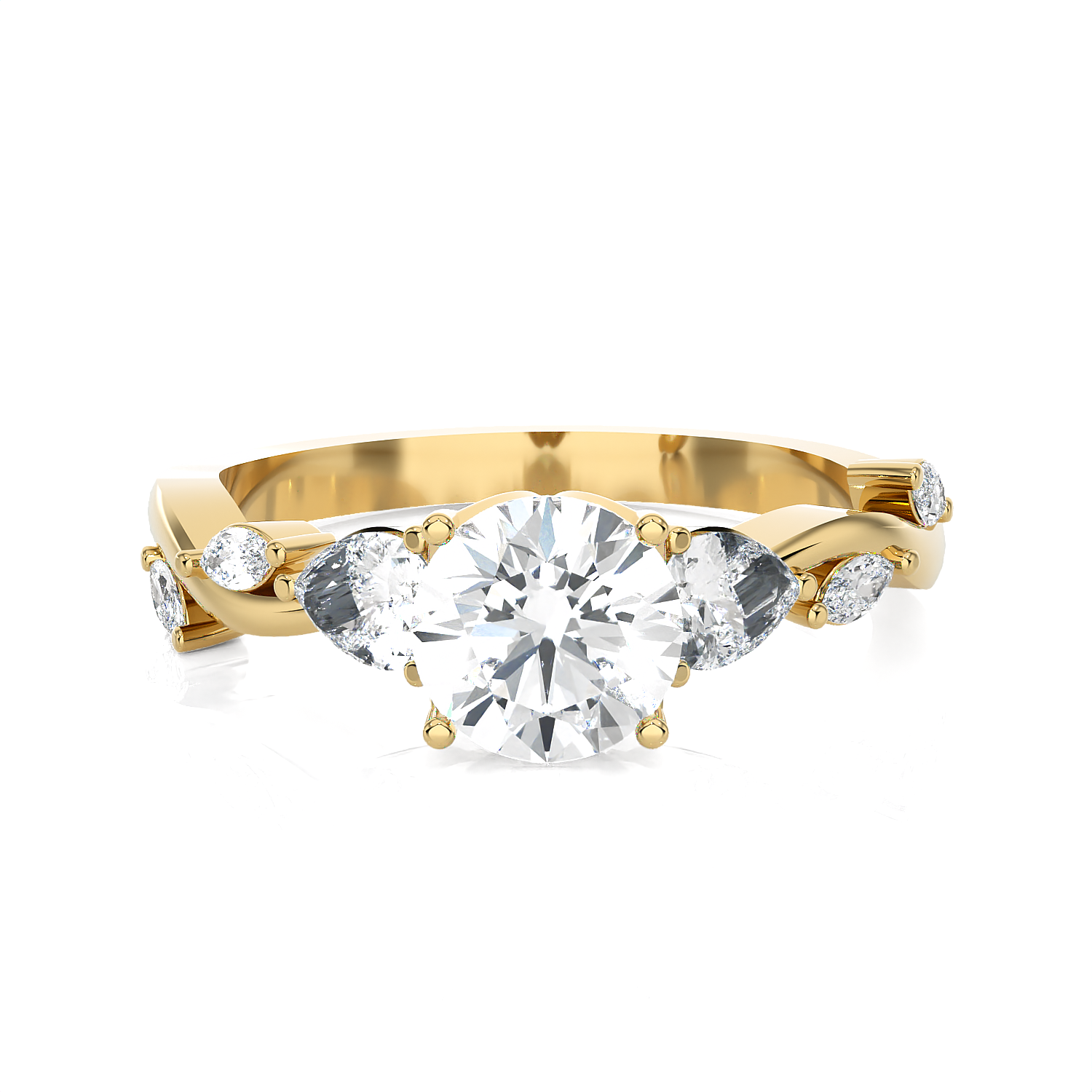 Round Lab Grown Diamond Side Stone Engagement Ring