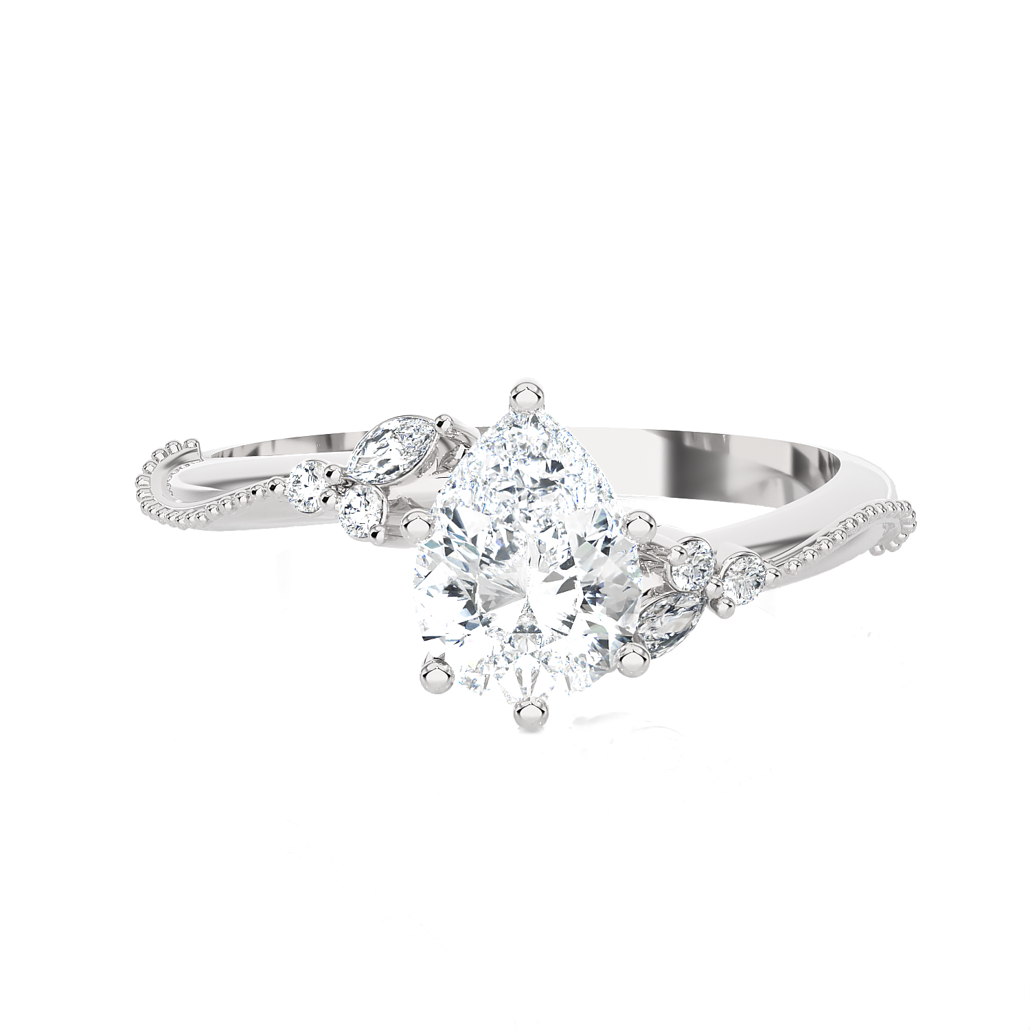 Pear-Shaped Lab Grown Diamond Side Stone Engagement Ring