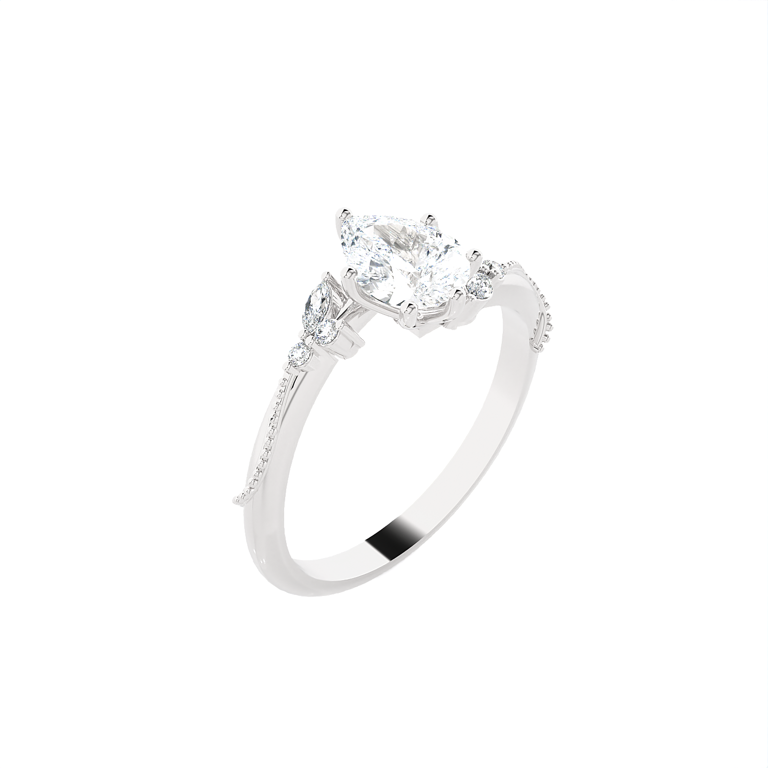 Pear-Shaped Lab Grown Diamond Side Stone Engagement Ring