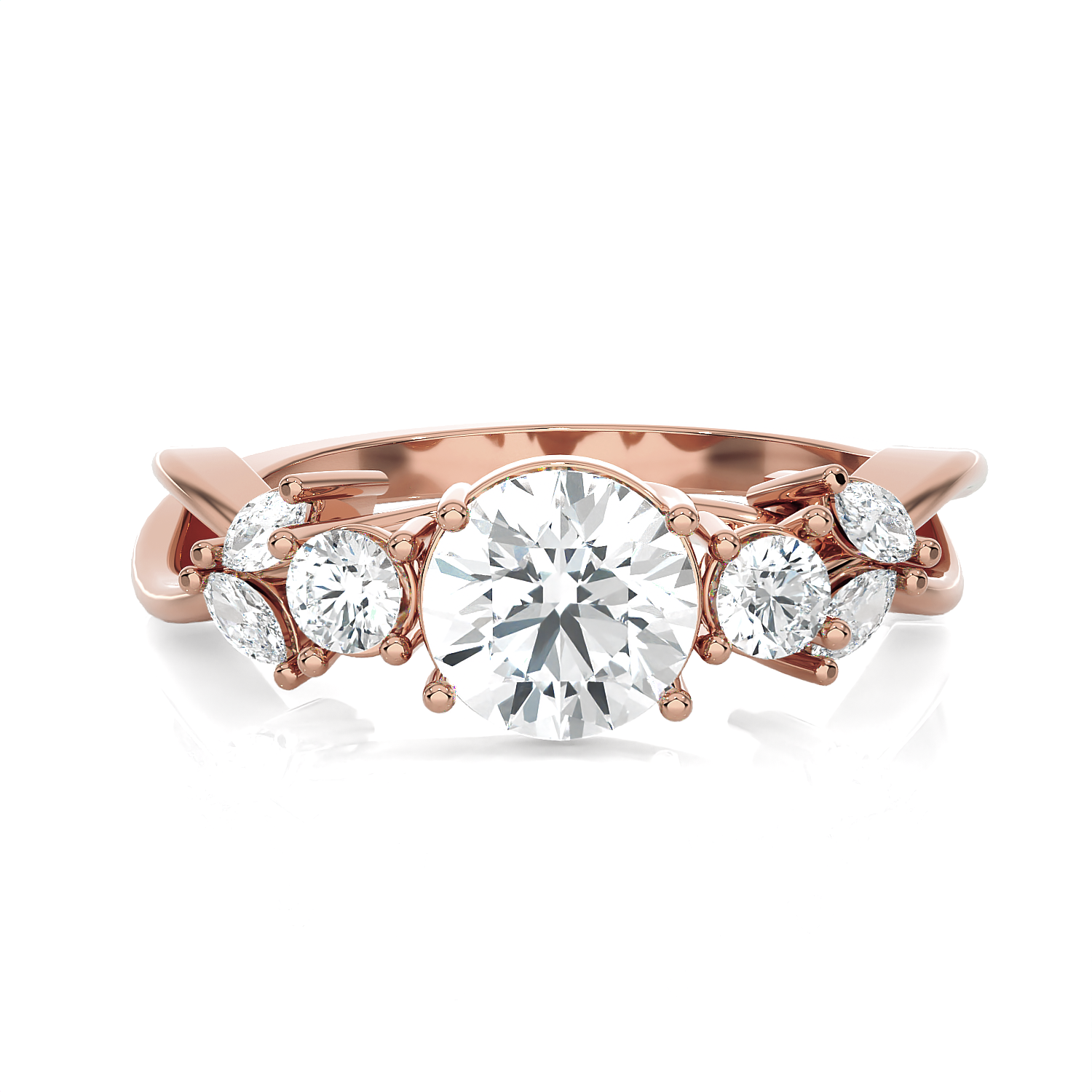 Round Lab Grown Diamond Side Stone Engagement Ring
