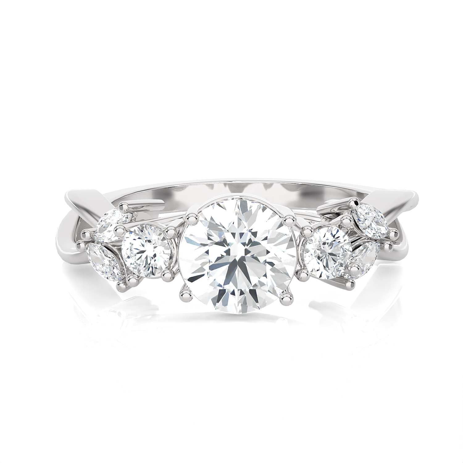 Round Lab Grown Diamond Side Stone Engagement Ring