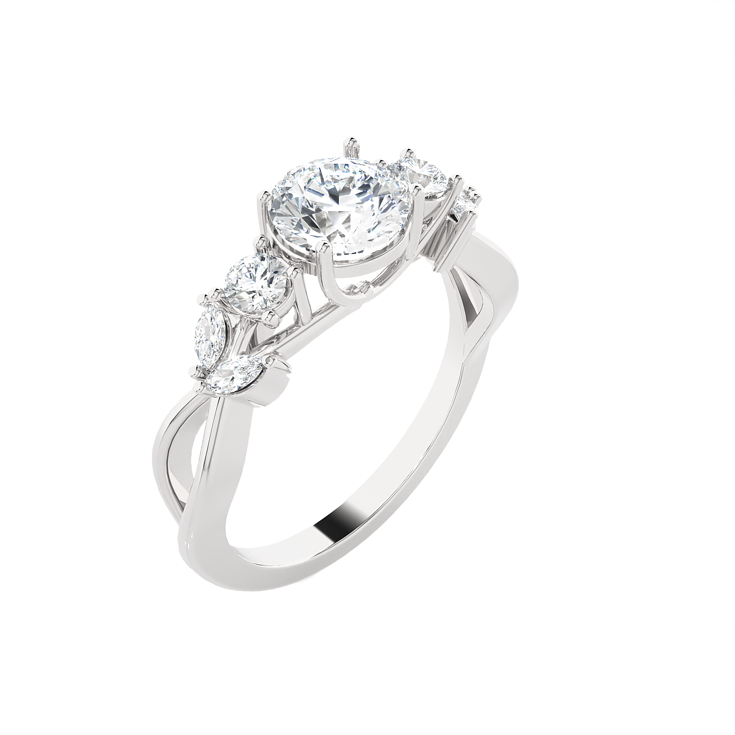 Round Lab Grown Diamond Side Stone Engagement Ring