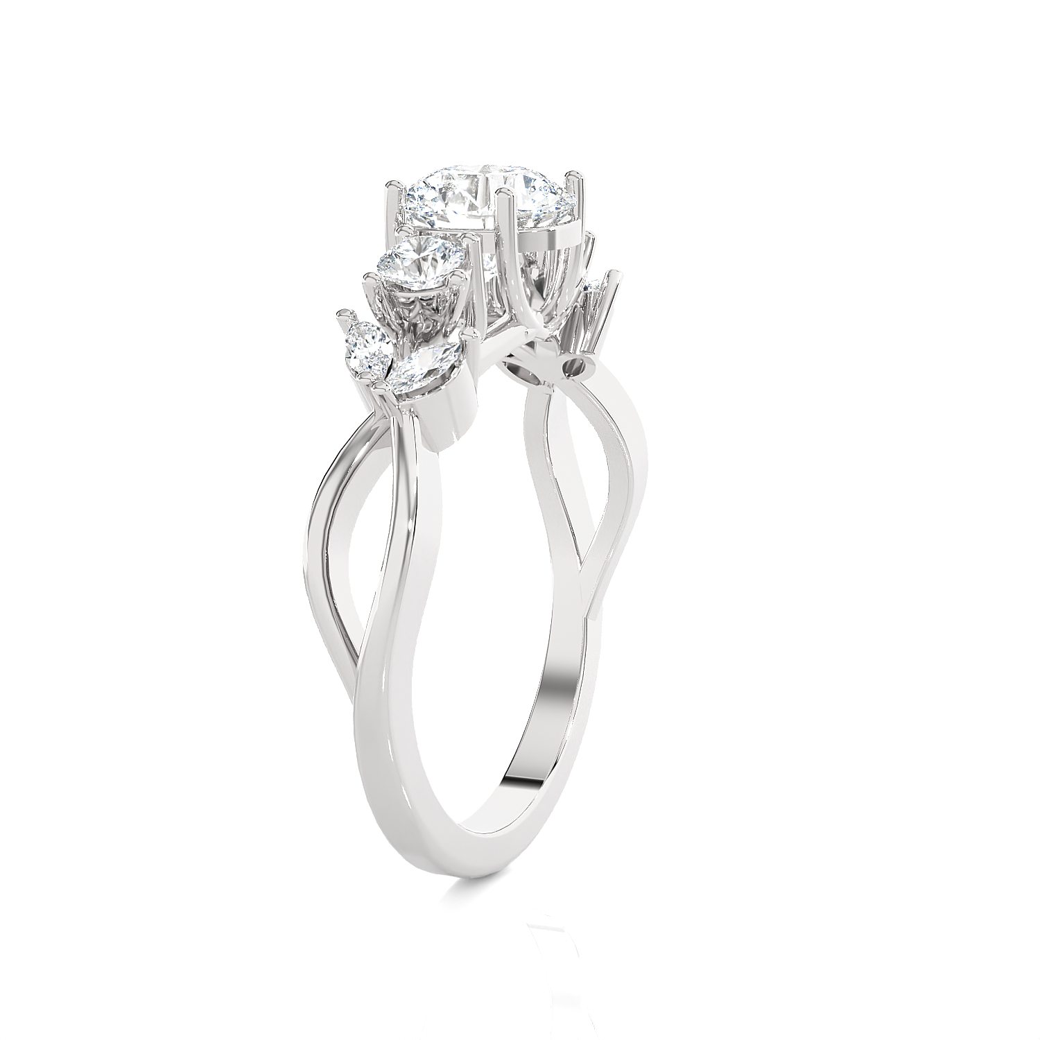 Round Lab Grown Diamond Side Stone Engagement Ring