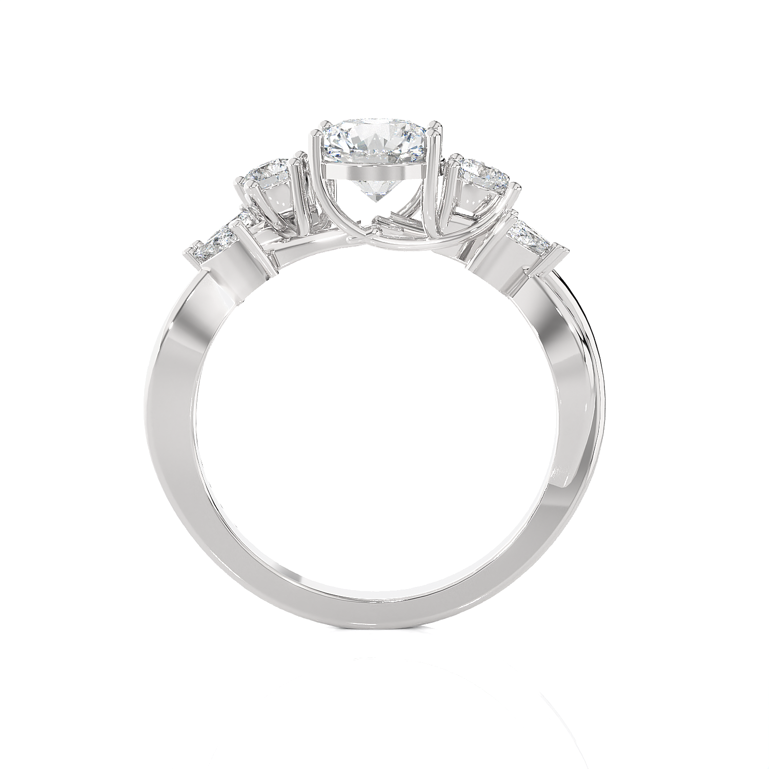 Round Lab Grown Diamond Side Stone Engagement Ring