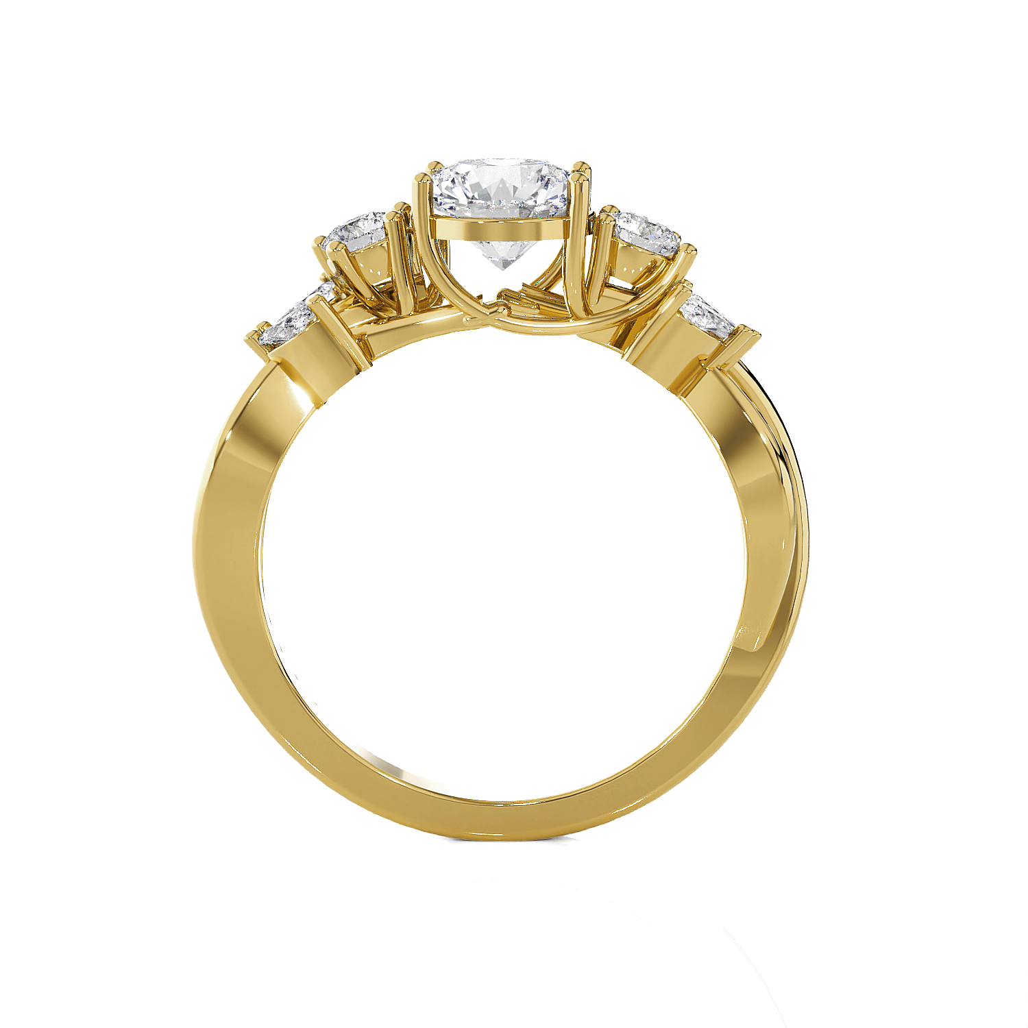 Round Lab Grown Diamond Side Stone Engagement Ring