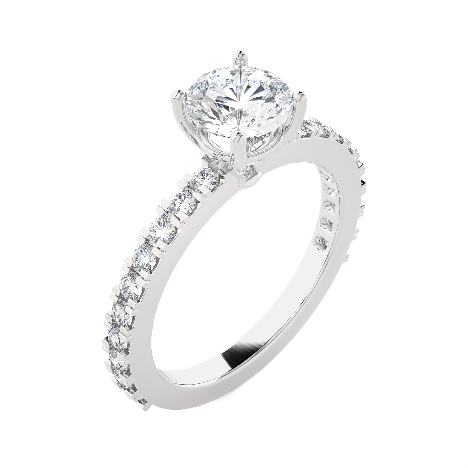 Round Lab Grown Diamond Side Stone Engagement Ring