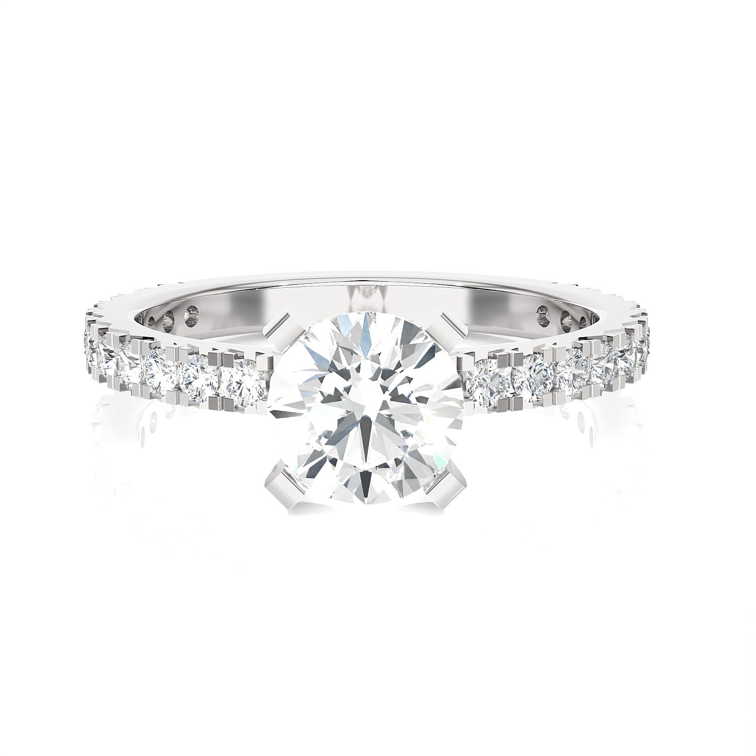 Round Lab Grown Diamond Side Stone Engagement Ring