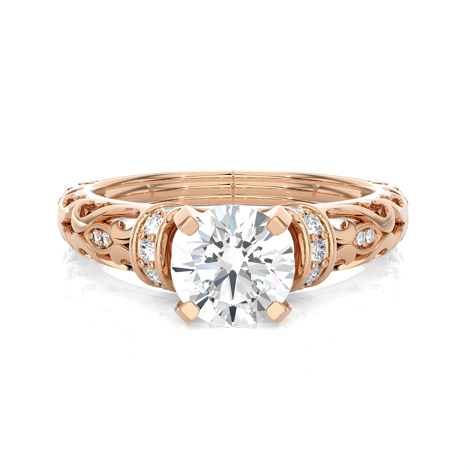 Round Lab Grown Diamond Side Stone Engagement Ring