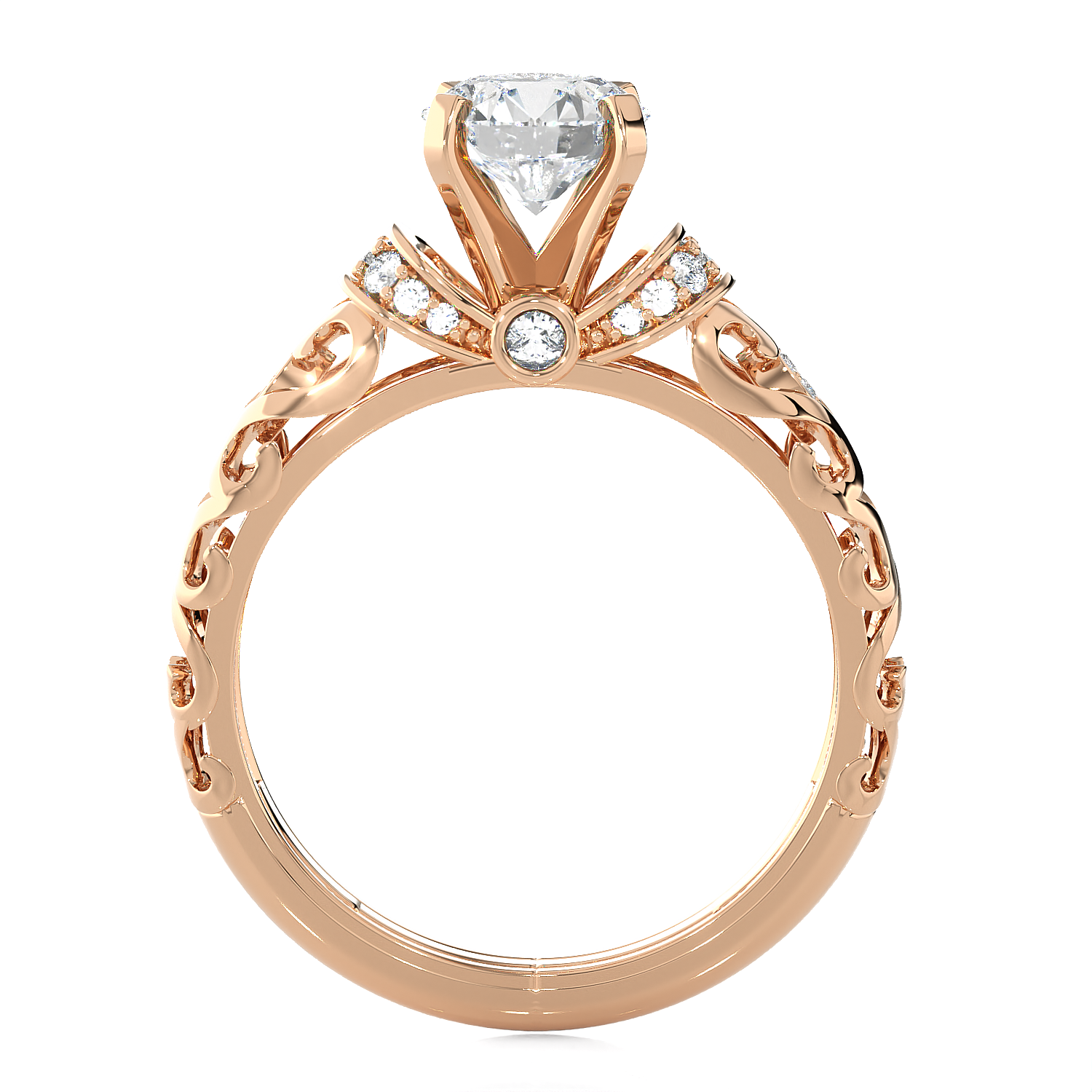 Round Lab Grown Diamond Side Stone Engagement Ring
