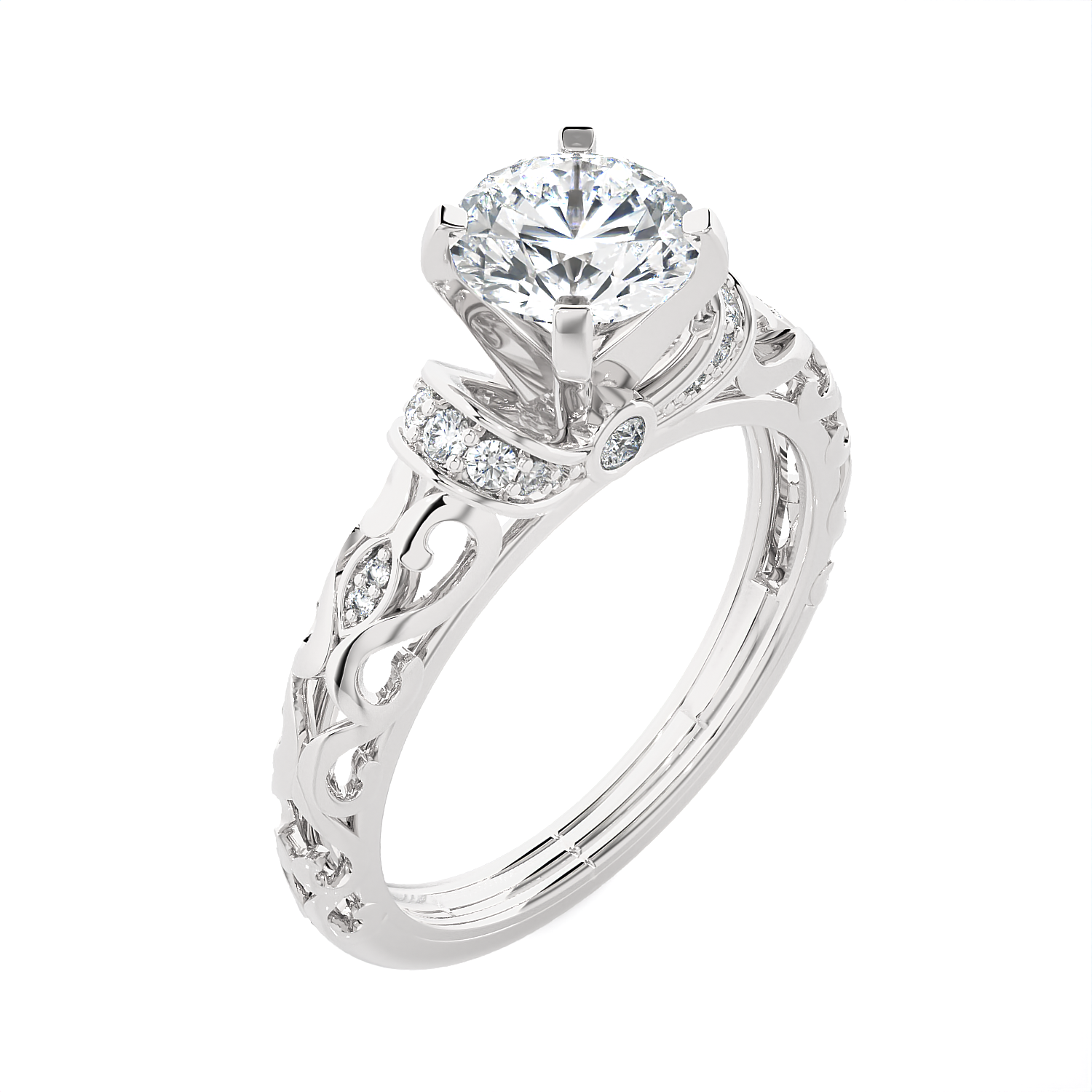 Round Lab Grown Diamond Side Stone Engagement Ring