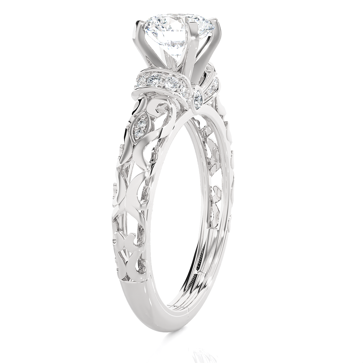 Round Lab Grown Diamond Side Stone Engagement Ring
