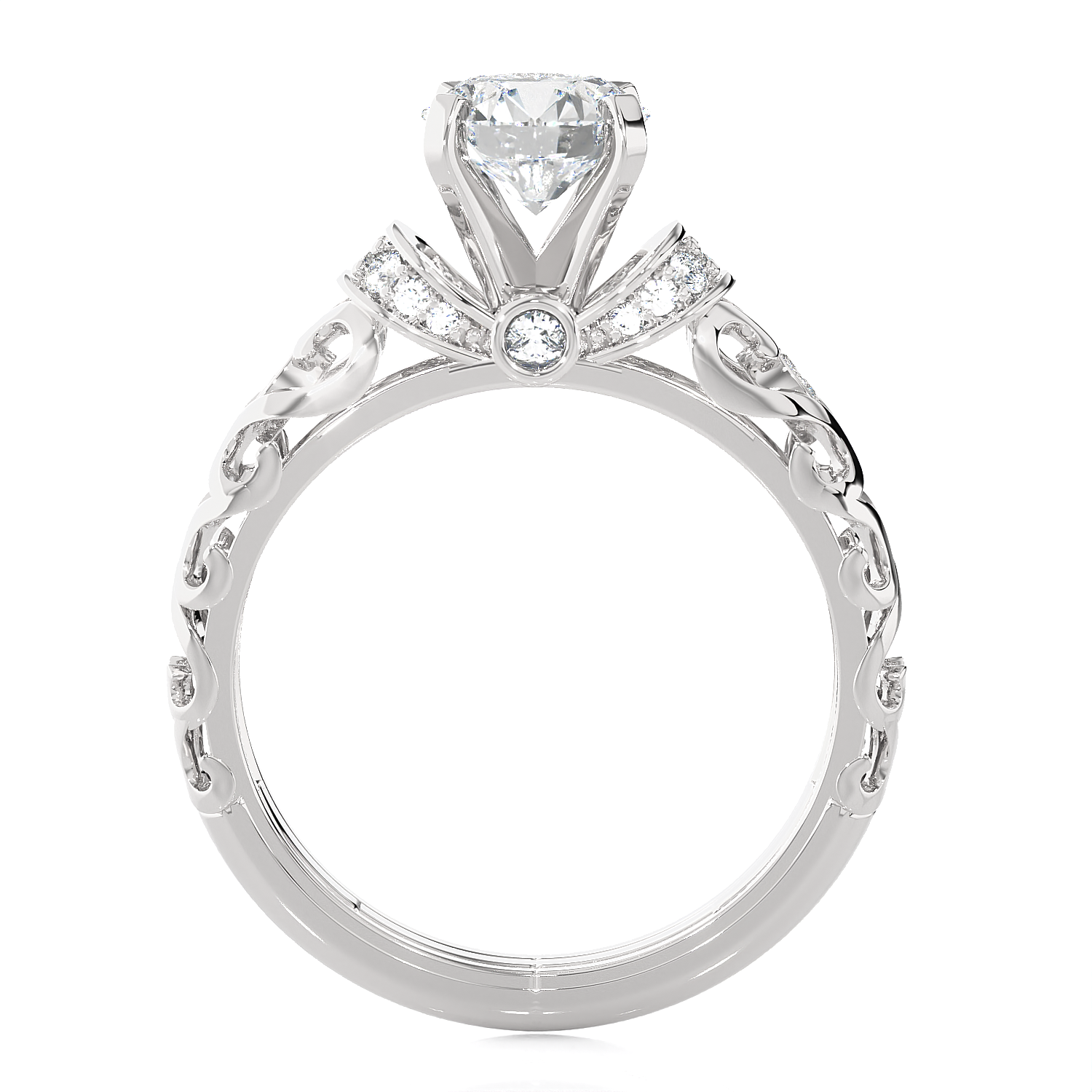 Round Lab Grown Diamond Side Stone Engagement Ring