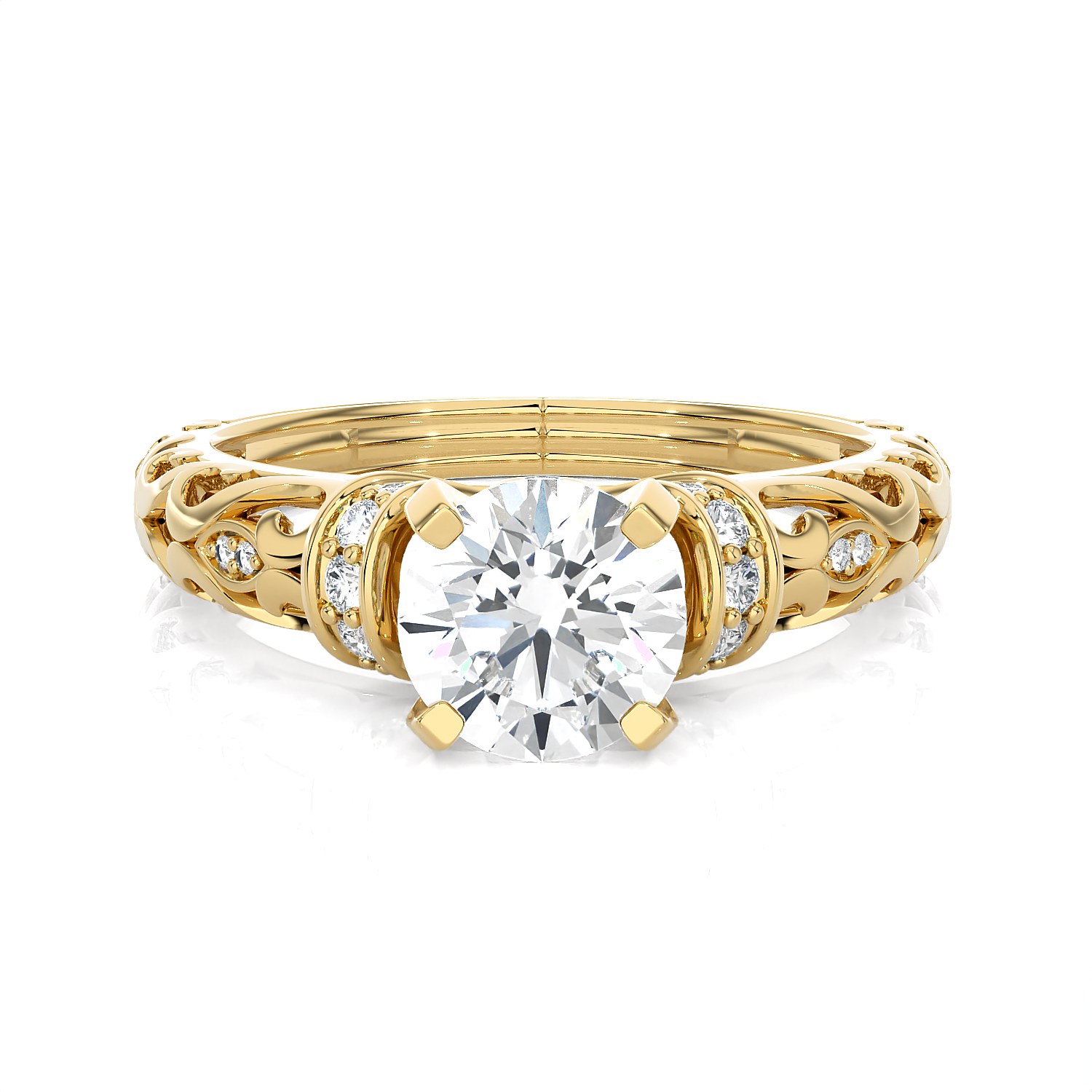 Round Lab Grown Diamond Side Stone Engagement Ring