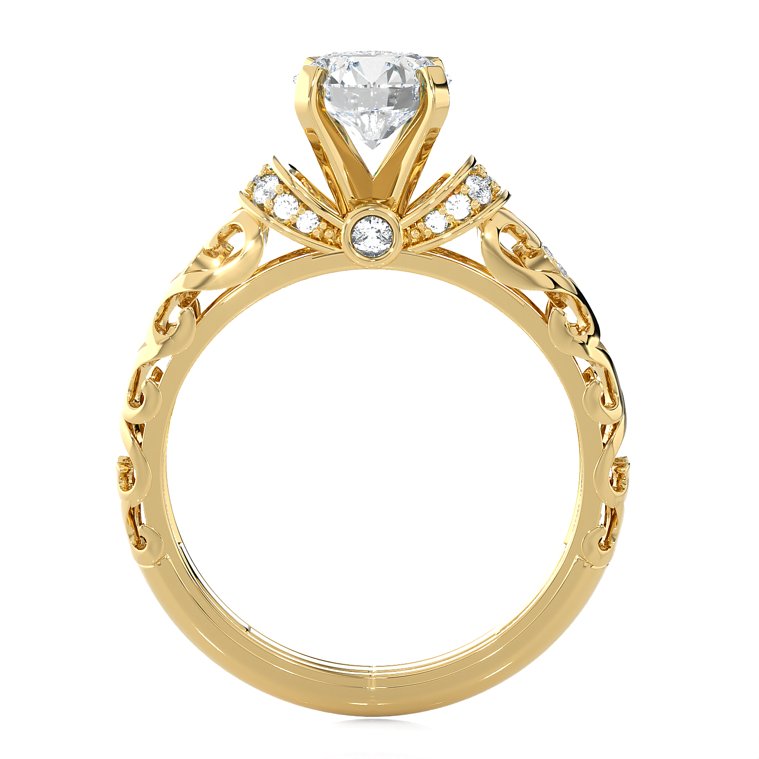 Round Lab Grown Diamond Side Stone Engagement Ring