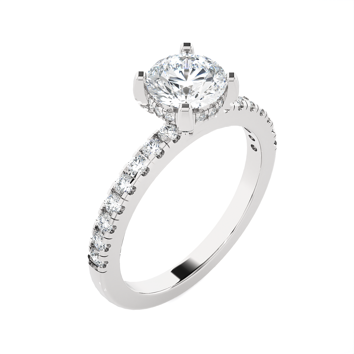 Round Lab Grown Diamond Side Stone Engagement Ring