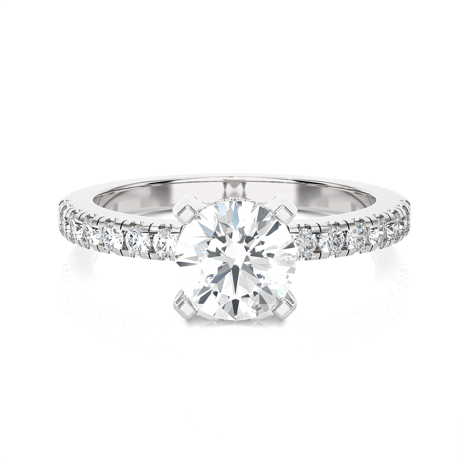 Round Lab Grown Diamond Side Stone Engagement Ring
