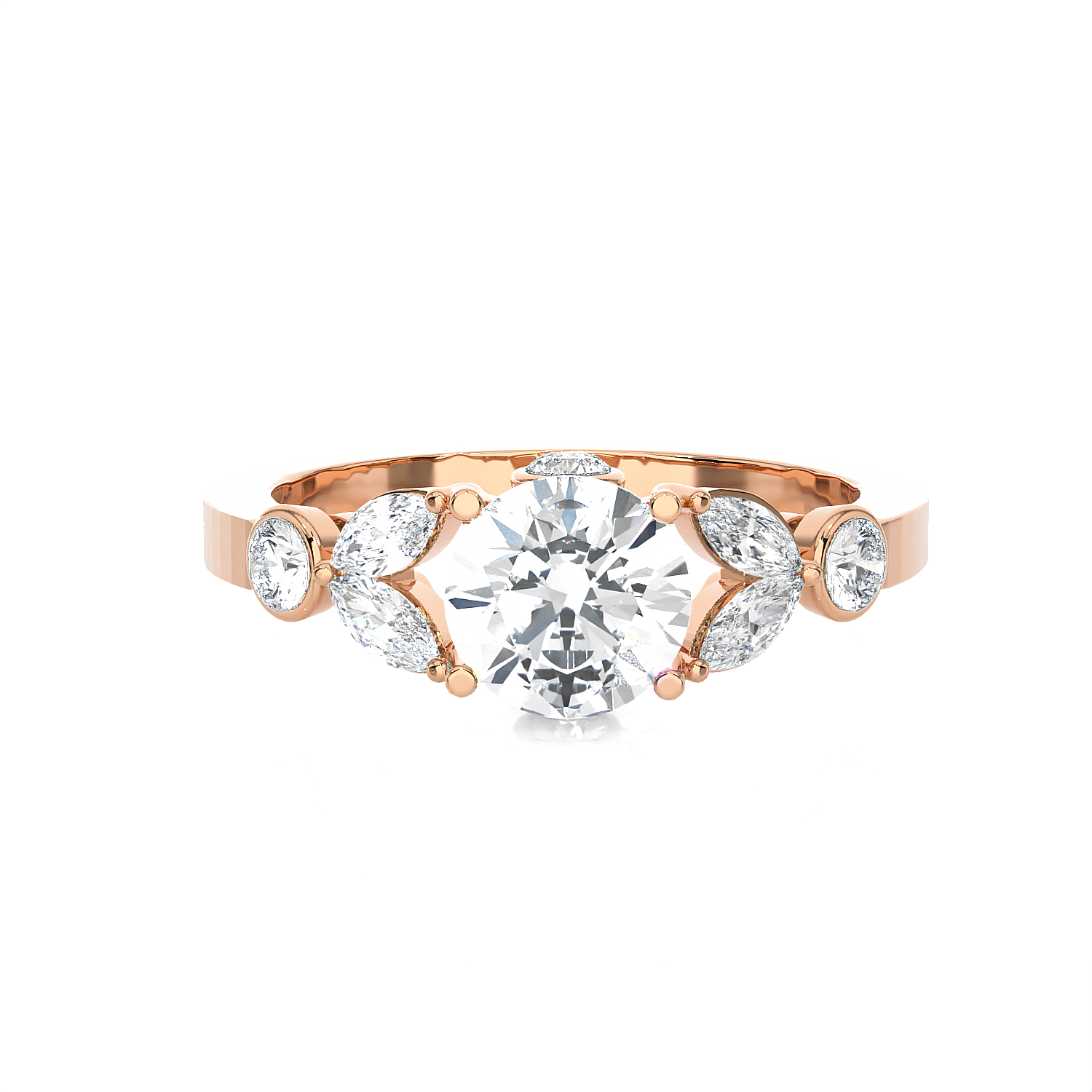 Round Lab Grown Diamond Side Stone Engagement Ring