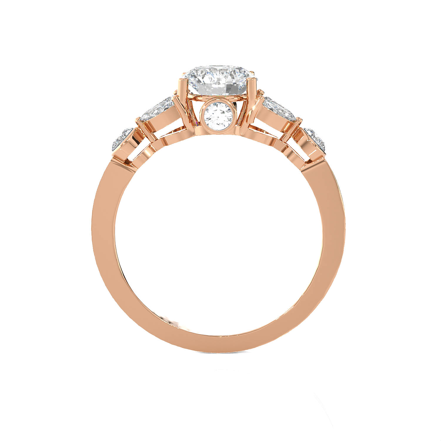 Round Lab Grown Diamond Side Stone Engagement Ring